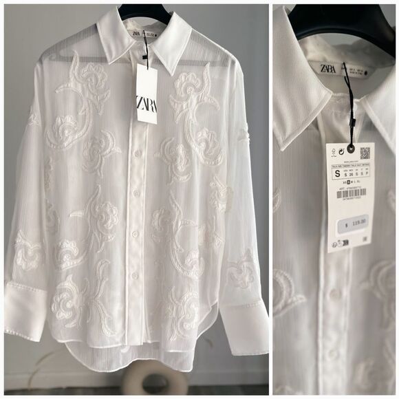 Zara Embroidered Blouse Shirt New - Picture 1 of 2
